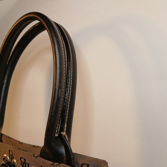 Dooney & Bourke Vintage Signature  Tan Canvas Brown Leather Tote Handbag - Picture 5 of 10